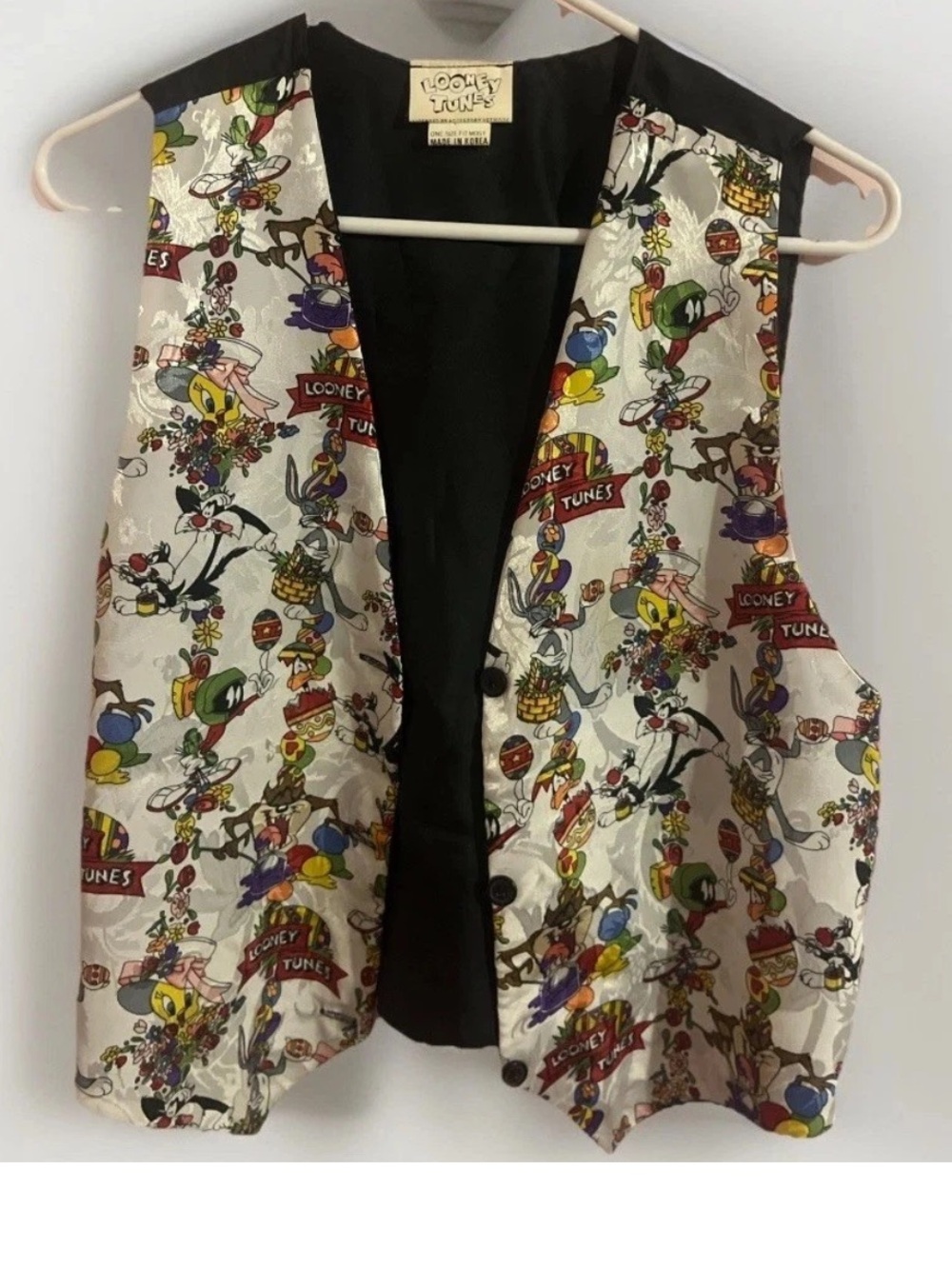 Looney Tunes Bugs Daffy Easter Vest Whimsical Kitsch Cartoon Spring 90’s Vintage